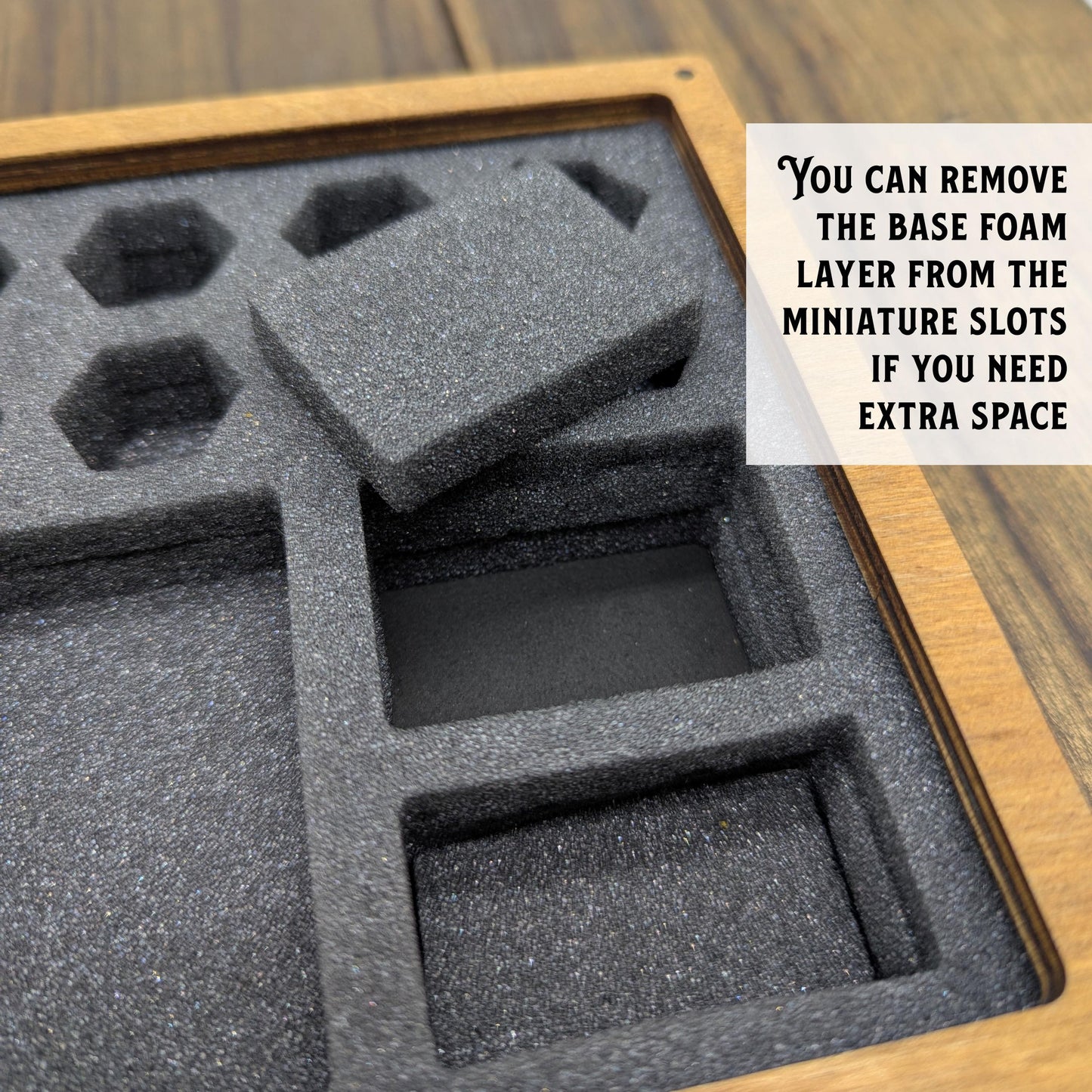 Kit dell'Avventuriero in legno con Inserto in Foam per Miniature, Carte, Dadi, Schede, Varie. Scatola portatile per DnD, Giochi di Ruolo