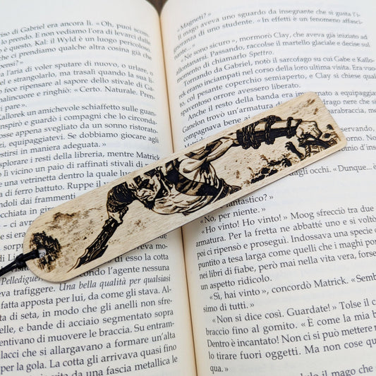 Segnalibro in legno Kratos, design inciso ispirato a God of War