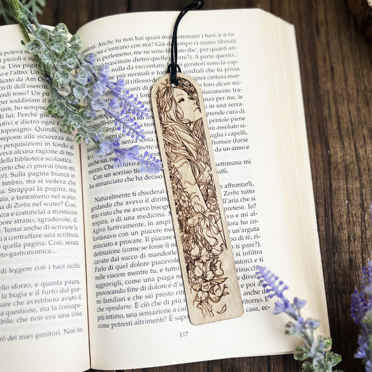 Segnalibro Madre Natura – Segnalibro in legno con donna floreale – Femminilità divina e spiritualità naturale – Idea regalo wiccan o pagana