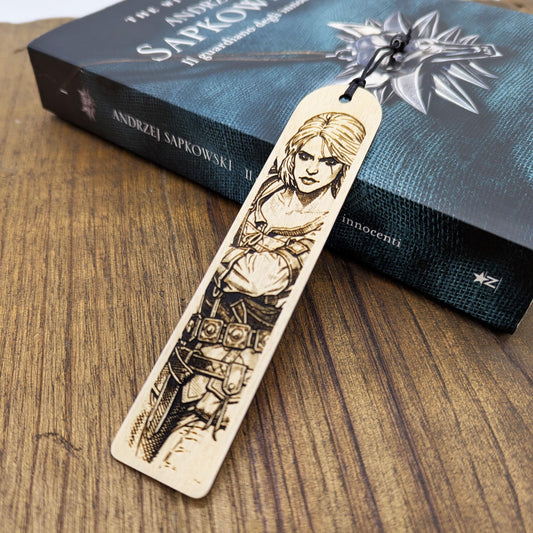 Segnalibro in legno Ciri Cirilla di Cintra, design inciso ispirato a The Witcher