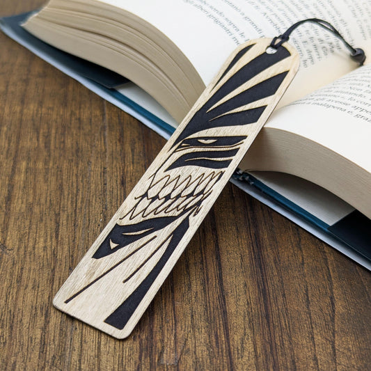 Segnalibro in legno Maschera Hollow, design guerriero anime ispirato a Bleach
