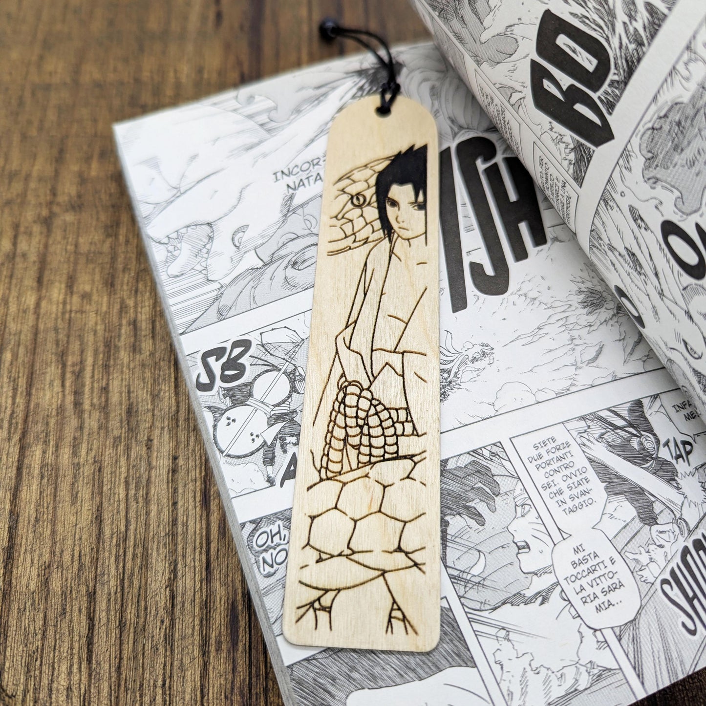 Segnalibro in legno di un ninja o shinobi con un serpente gigante – Un regalo perfetto per i fan di anime e manga a tema ninja