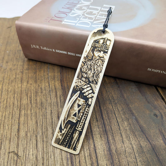 Segnalibro in legno Gimli, design inciso ispirato ai Nani de Il Signore degli Anelli