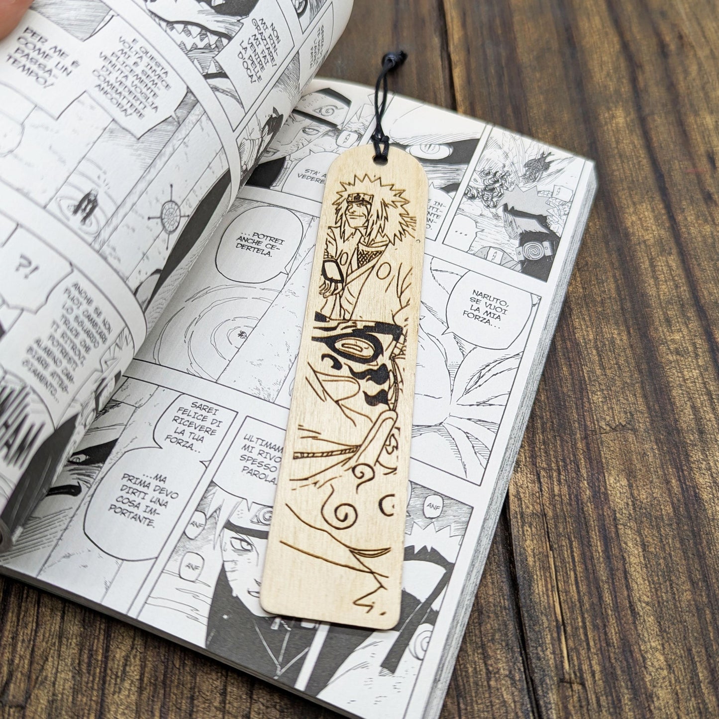 Segnalibro in legno ispirato a Jiraiya e Gamabunta dal manga Naruto