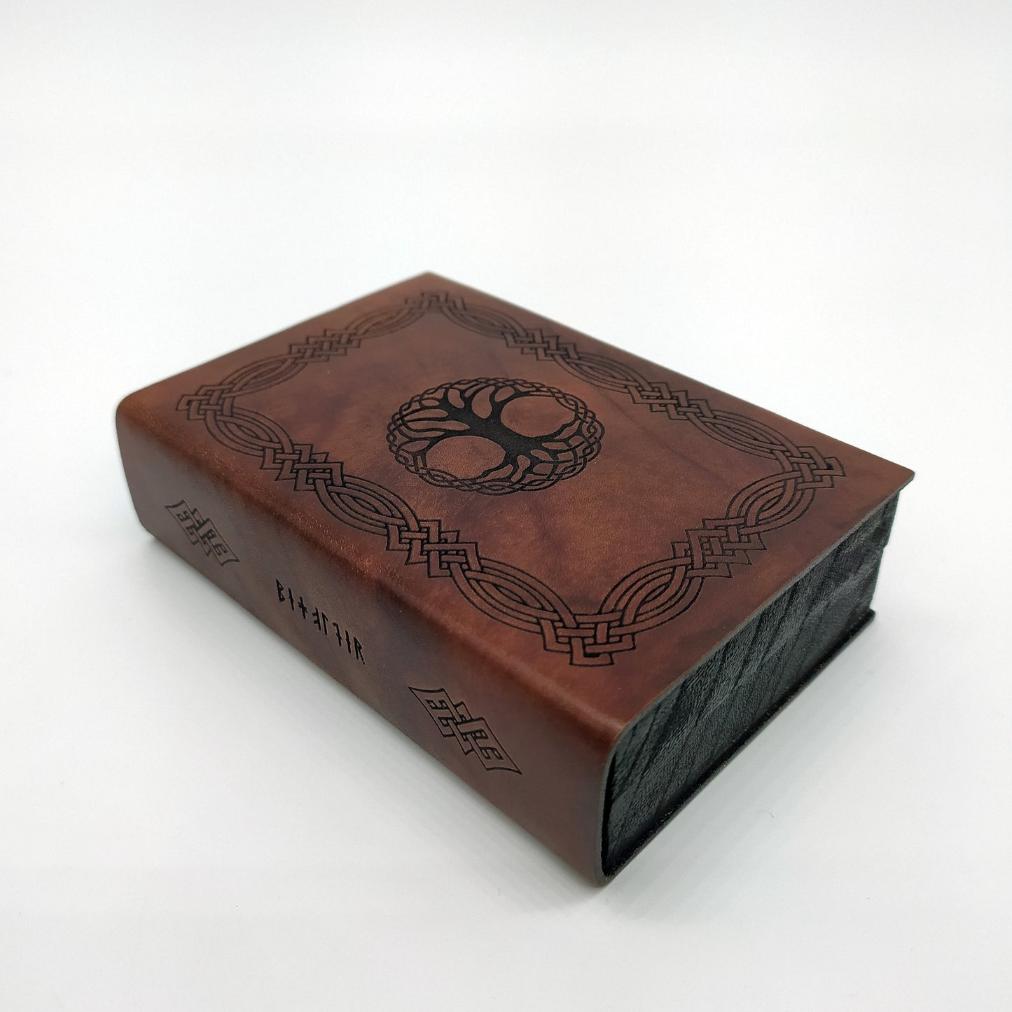 Cofanetto porta e lancia dadi in legno e pelle celtico albero vita Yggdrasil triskell - Wooden and leather dice box and tray celtic themed