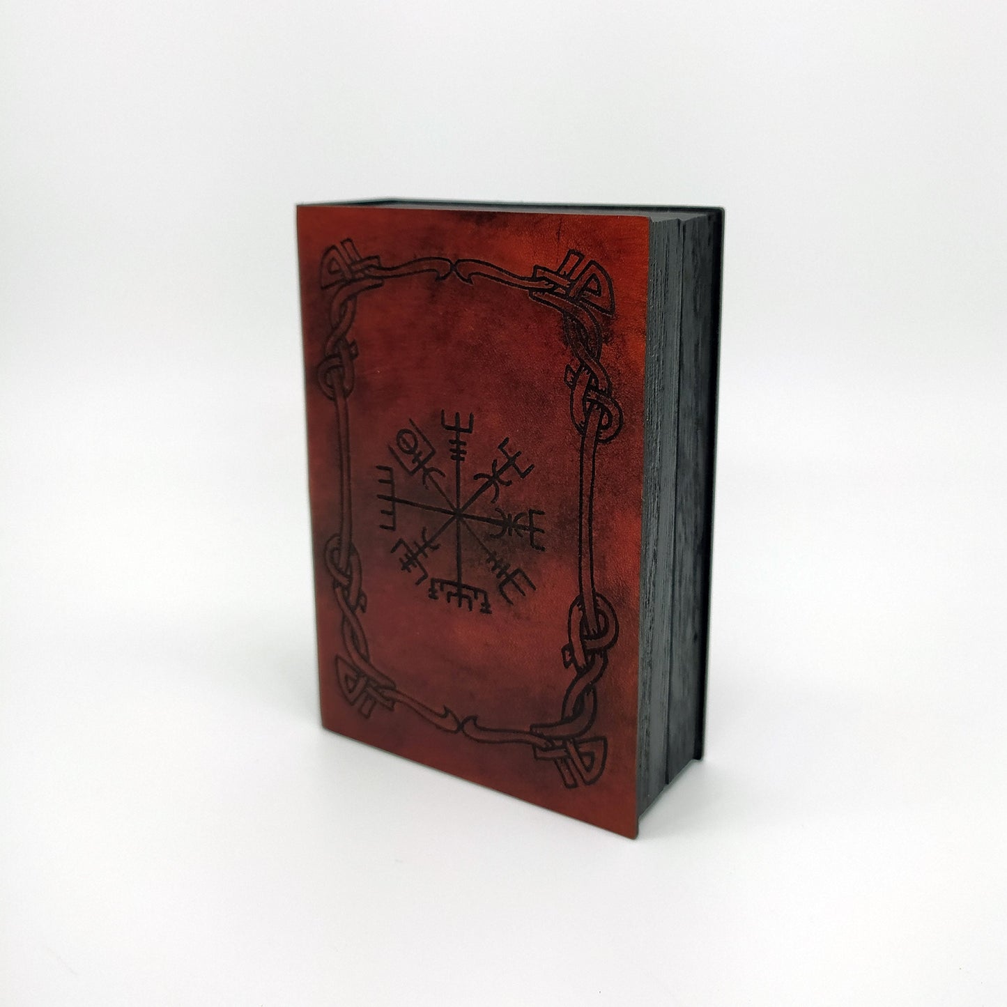 Cofanetto porta e lancia dadi in legno e pelle vichingo Vegvisir Aegishjalmur rune  - Wooden and leather dice box and tray viking themed