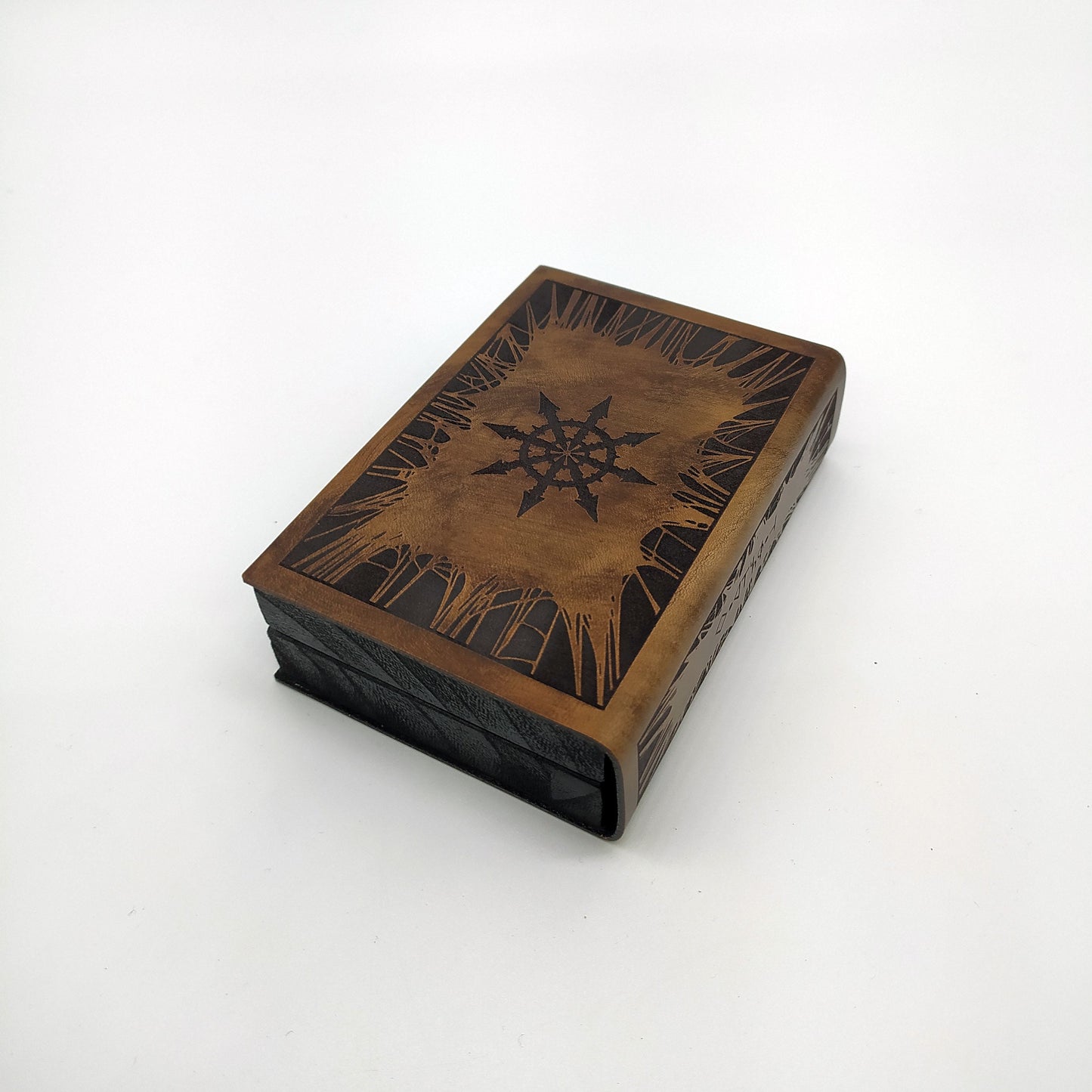 Cofanetto porta e lancia dadi in legno e pelle chaos warhammer demoni stella - Wooden and leather dice box and tray warhammer chaos themed