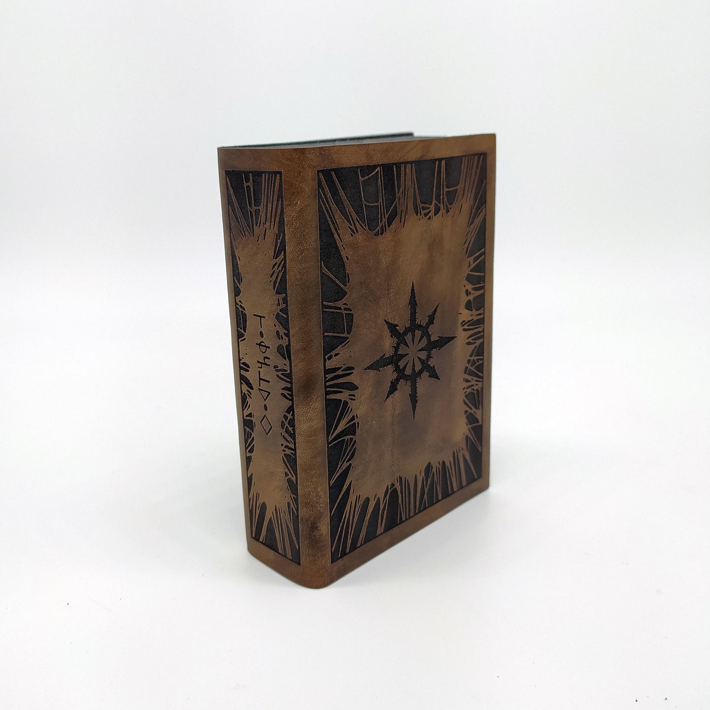 Cofanetto porta e lancia dadi in legno e pelle chaos warhammer demoni stella - Wooden and leather dice box and tray warhammer chaos themed