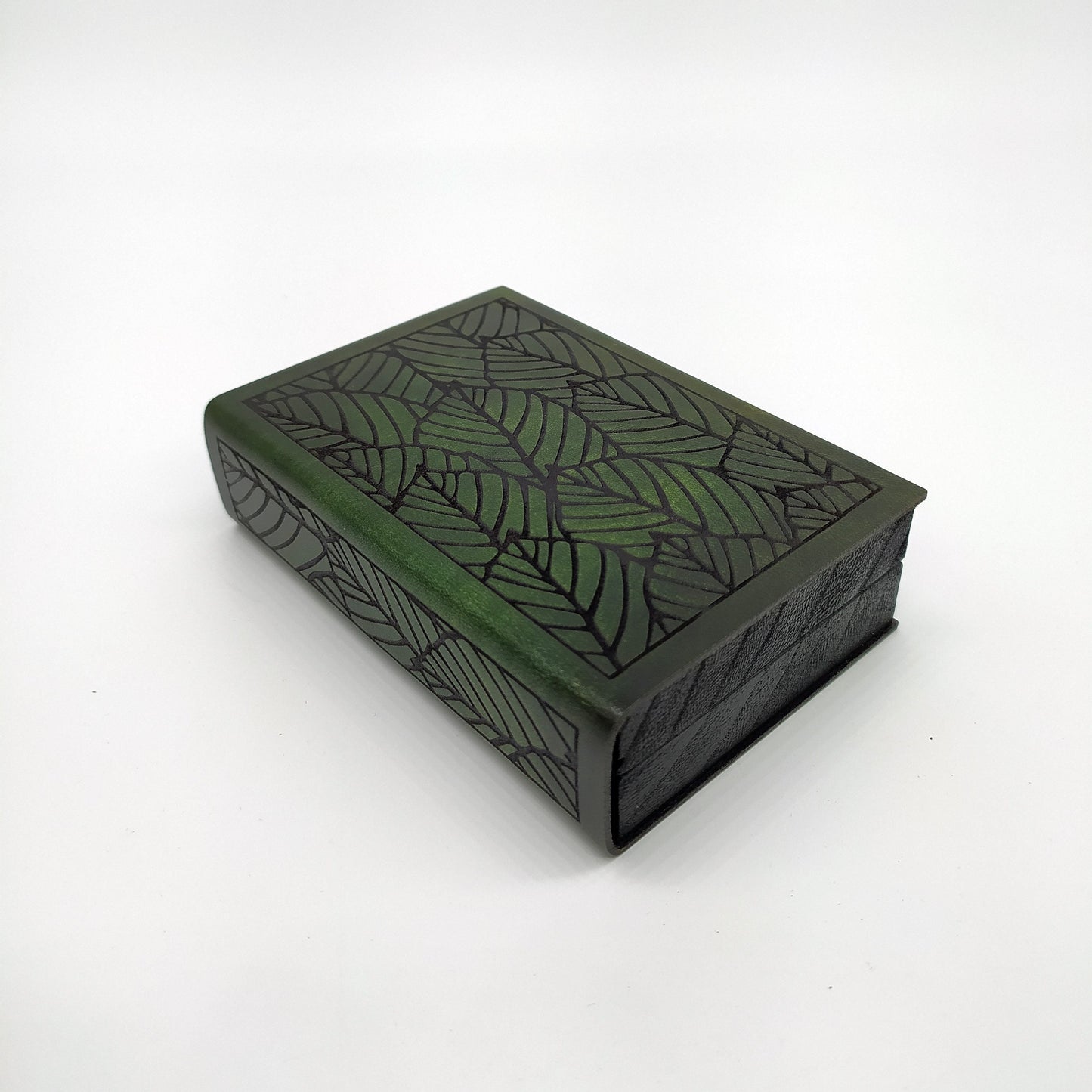 Cofanetto porta e lancia dadi in legno e pelle natura foglie elfico ranger druido - Wooden and leather dice box and tray leaves themed