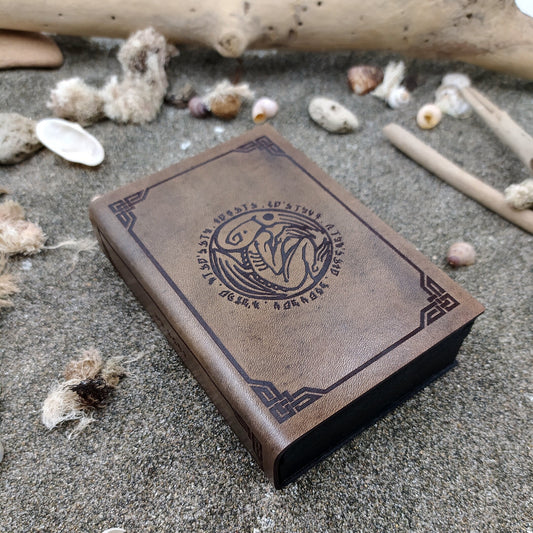 Cofanetto porta dadi, lancia dadi in legno e vera pelle a tema Cthulhu, Lovecraft, Richiamo di Cthulhu, Dungeons and Dragons, gioco di ruolo