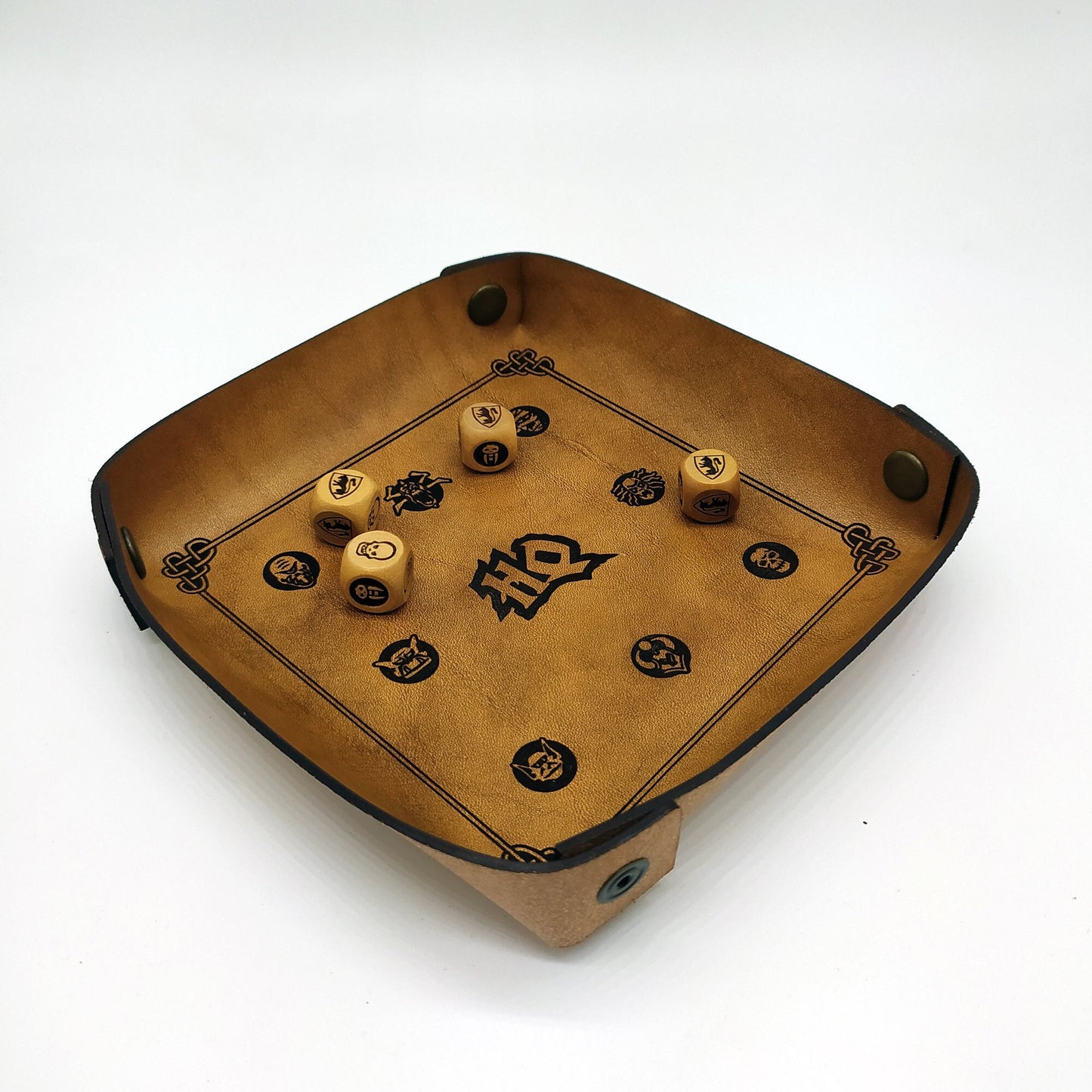 Vassoio dadi Heroquest in pelle, richiudibile, vuota tasche, lancia dadi, tira dadi, portatile