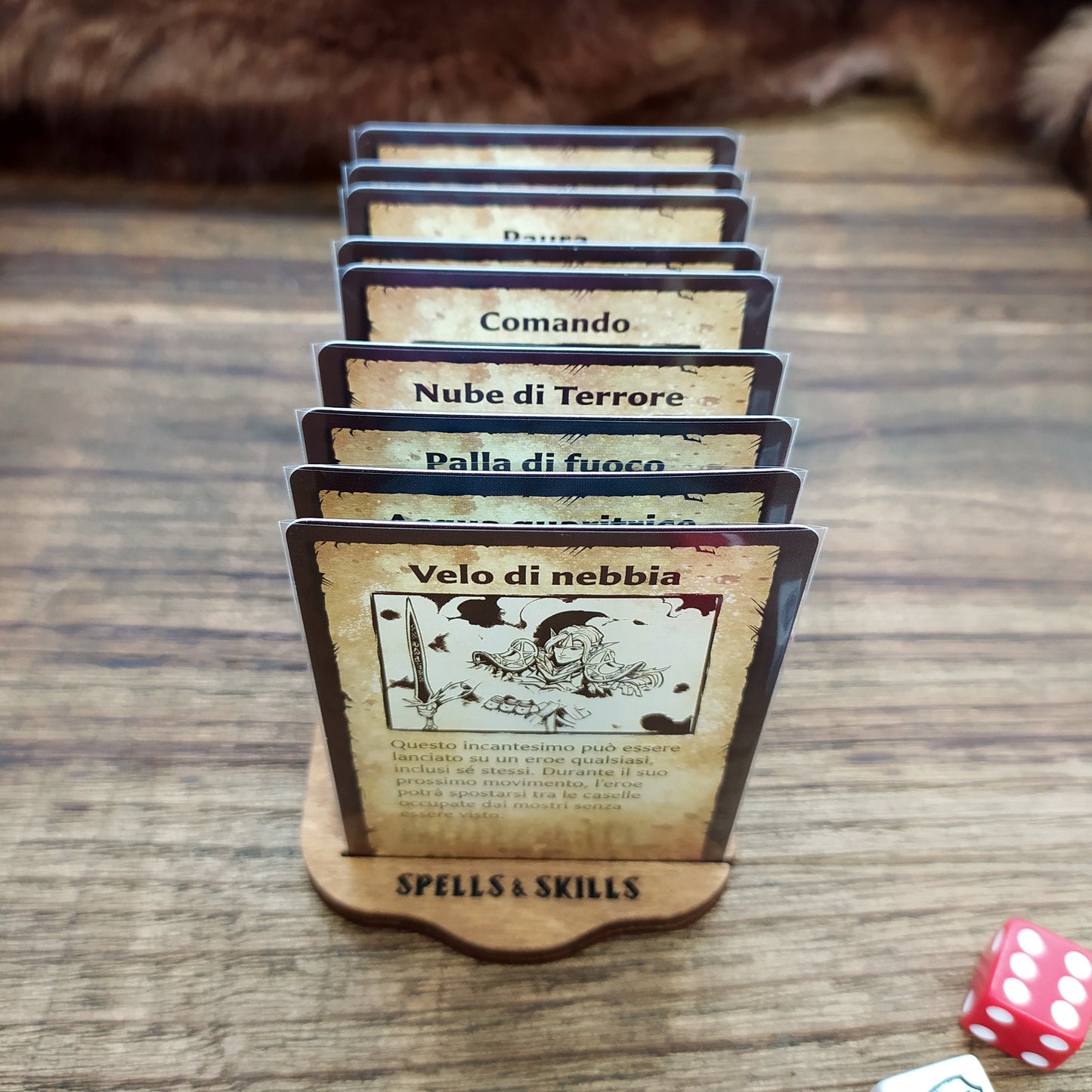 Dashboard Giocatore Heroquest in Legno, Porta Carte e Contatori Punti Corpo, Mente, Attacco, Difesa e Oro. Compatibile 1989 e 2021