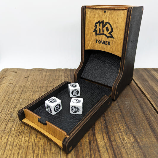 Heroquest torre lancia dadi in legno per dadi da combattimento e movimento, rivestita in vera pelle, richiudibile con chiusura magnetica