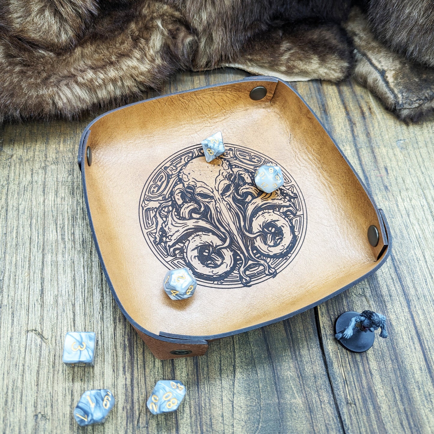 Cthulhu Lancia dadi in vera pelle portatile per giochi di ruolo e giochi da tavolo - Svuota tasche, idea regalo, Arkham Horror