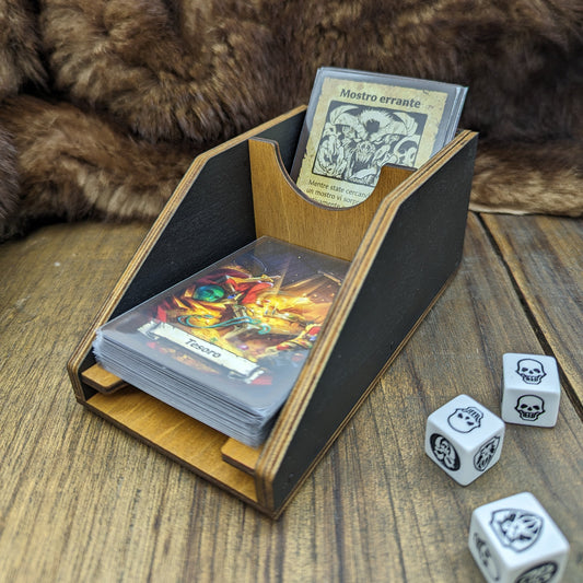 Porta carte modulare in legno per giochi da tavolo, magnetico, dotato di comparto per gli scarti, personalizzato per Heroquest o neutro