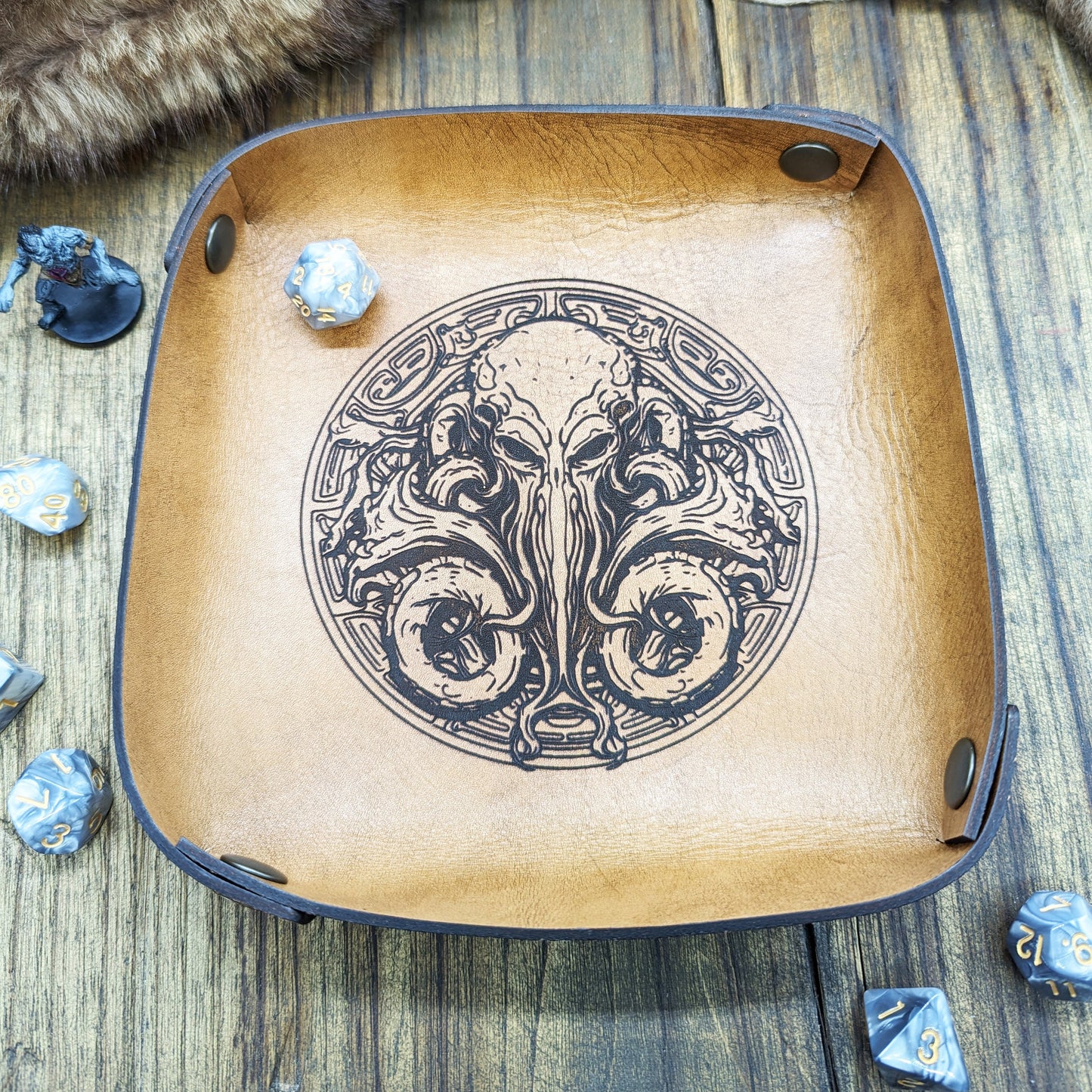 Cthulhu Lancia dadi in vera pelle portatile per giochi di ruolo e giochi da tavolo - Svuota tasche, idea regalo, Arkham Horror