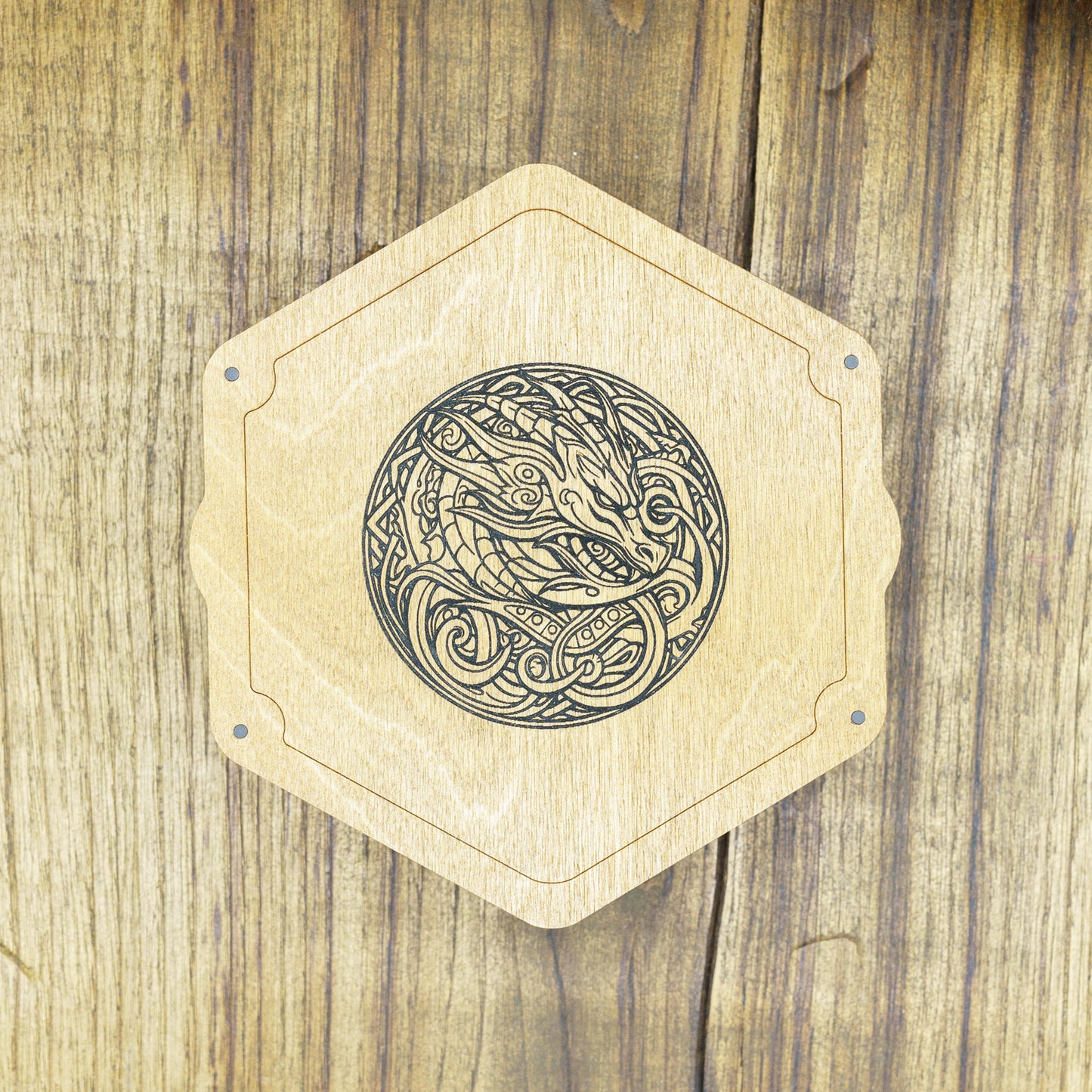 Scatola porta dadi e lancia dadi Drago Celtico - Scatola in legno con inserto in foam e coperchio magnetico, perfetta per DnD e wargame