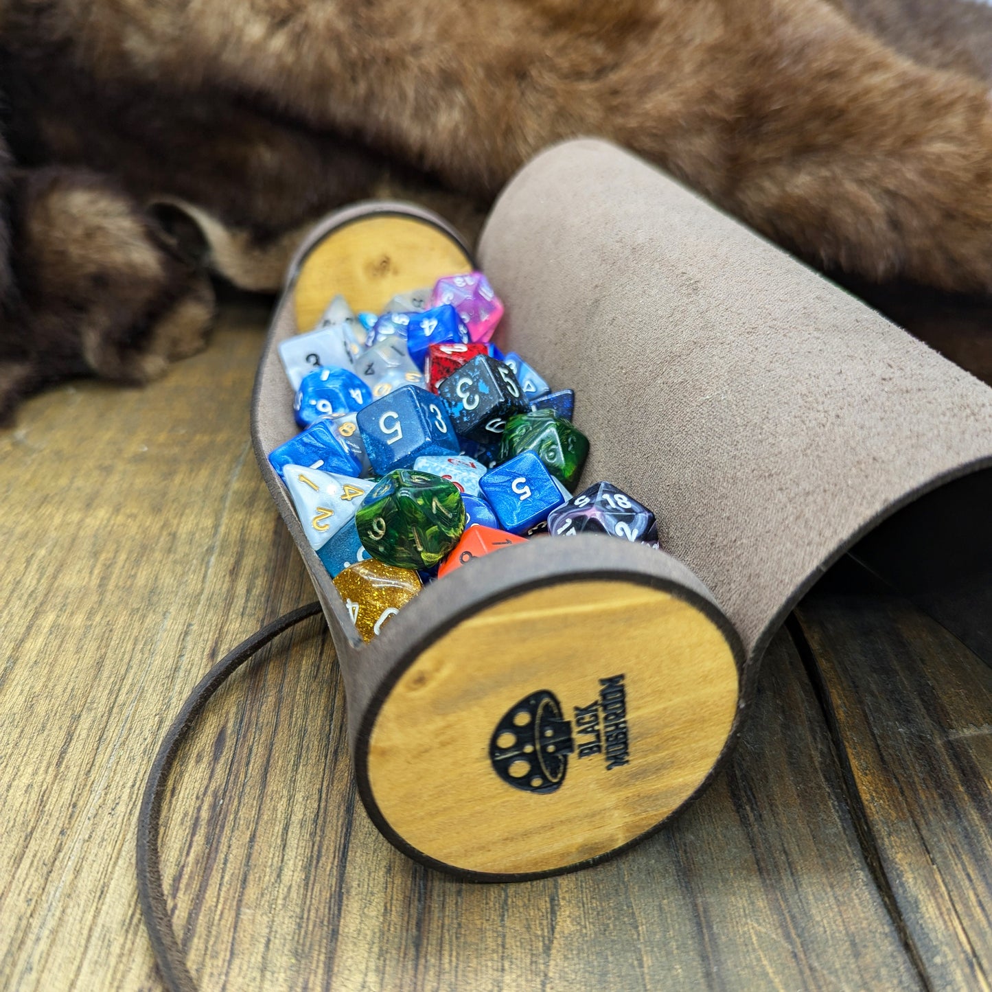 Pergamena porta dadi in legno e vera pelle per DnD e giochi di ruolo, Taglia XL