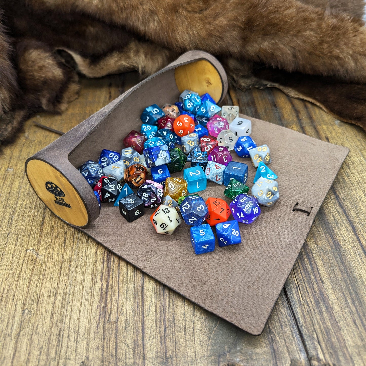 Pergamena porta dadi in legno e vera pelle per DnD e giochi di ruolo, Taglia XL