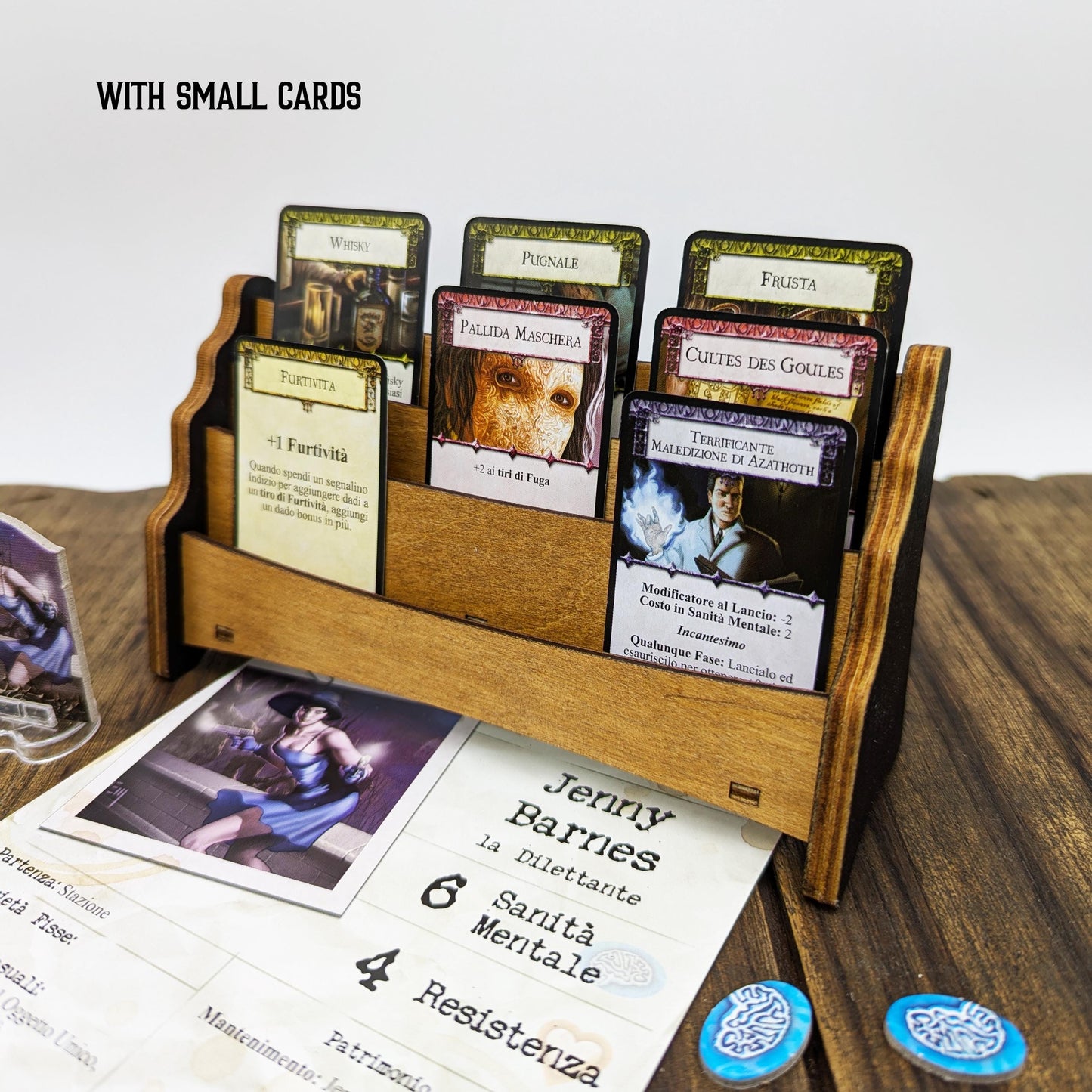 Porta carte in legno per giochi da tavolo, supporto per carte universale, Arkham Horror, Magic the Gathering, Dungeon Crawlers