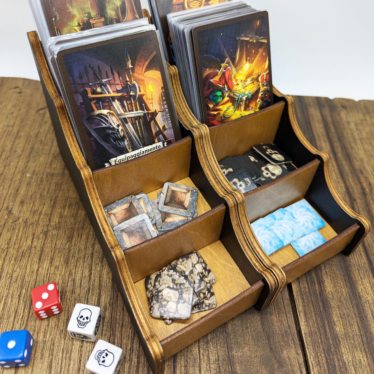 Porta carte, token, tiles in legno per giochi da tavolo, modulare magnetico, alta capacità, perfetto per Heroquest e Dungeon Crawlers