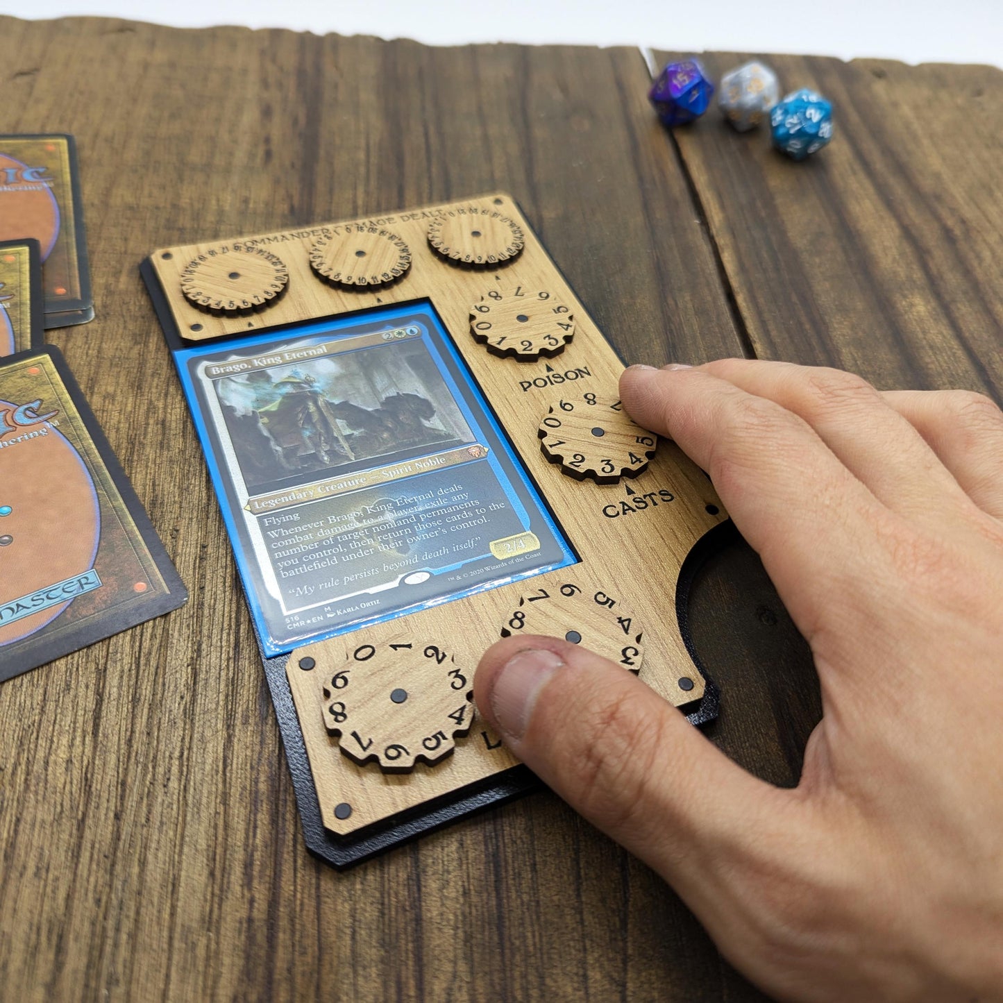 Command zone per Magic the Gathering - Plancia giocatore magnetica in legno per MTG Commander con tracker per vita, veleno, lanci e danni