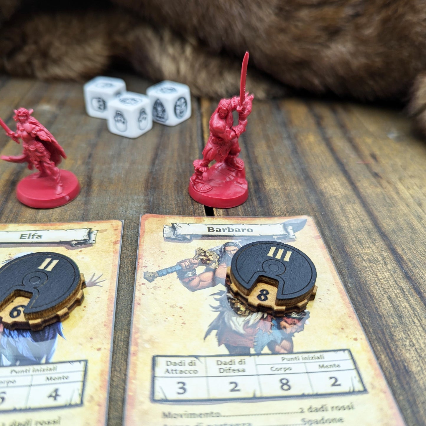 Heroquest Tracker magnetici in legno per tenere traccia dei punti corpo dei mostri, dei mercenari, dei personaggi. Disponibili con scatola.
