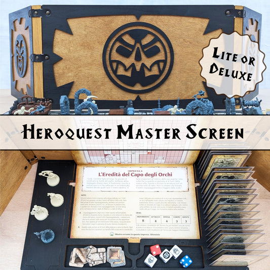 Schermo del Master HeroQuest in legno, versione Lite o Deluxe – Vassoio per carte, dadi, token, Questbook e tablet – Zargon Organizer