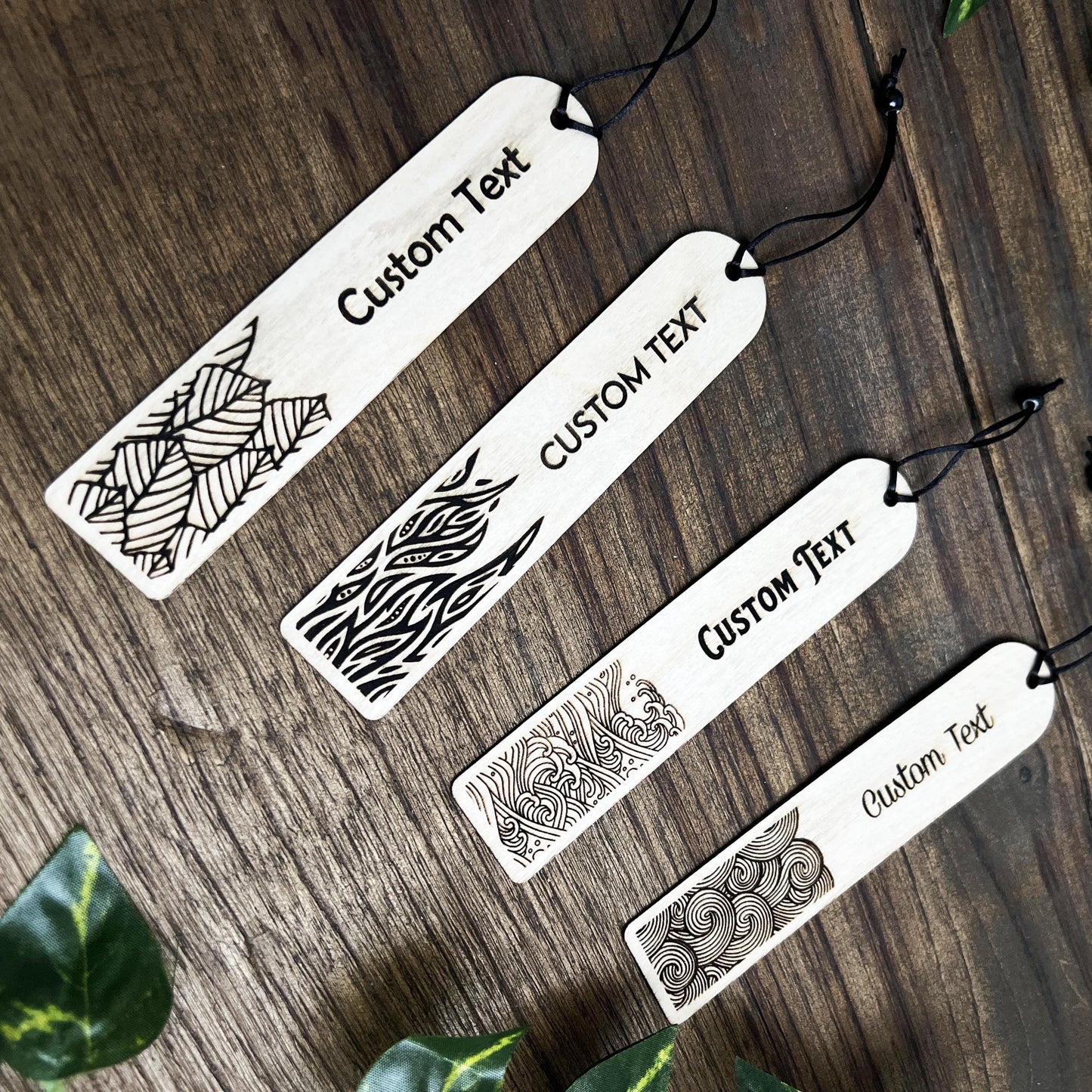 Segnalibri in legno inspirati ai 4 elementi: Fuoco, Aria, Terra, Acqua – Personalizzabili – Fatti in legno sottile - Idea regalo per lettori