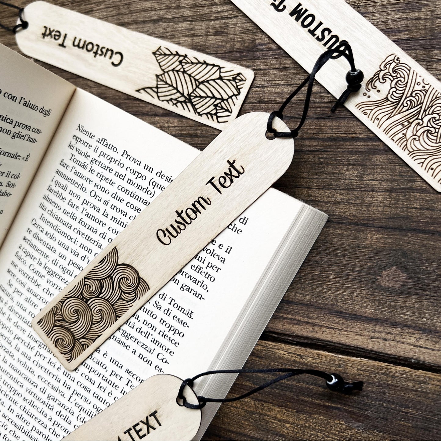 Segnalibri in legno inspirati ai 4 elementi: Fuoco, Aria, Terra, Acqua – Personalizzabili – Fatti in legno sottile - Idea regalo per lettori