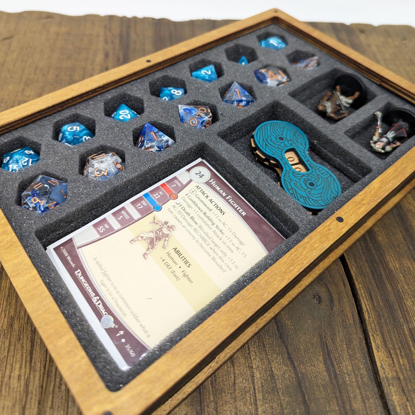 Kit dell'Avventuriero in legno con Inserto in Foam per Miniature, Carte, Dadi, Schede, Varie. Scatola portatile per DnD, Giochi di Ruolo