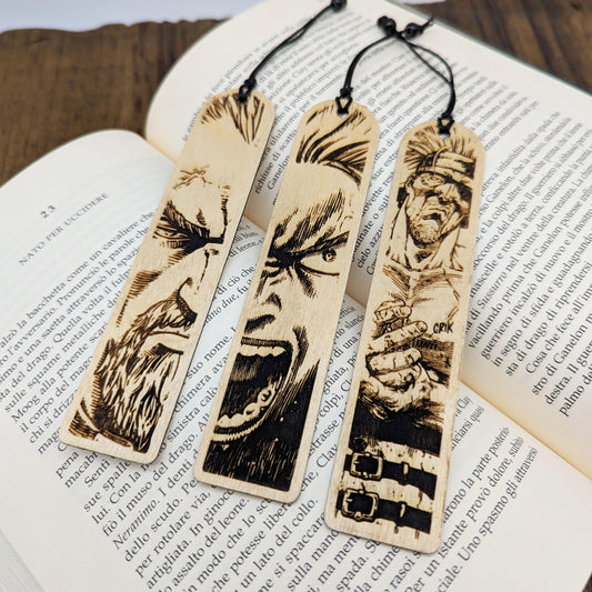 Set di segnalibri in legno ispirati a Vinland Saga – Incisione dettagliata di Thorfinn, Askeladd e Thorkell – Regalo per fan anime e manga